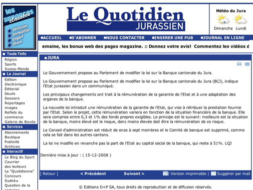 Web design Quotidien Jurassien image